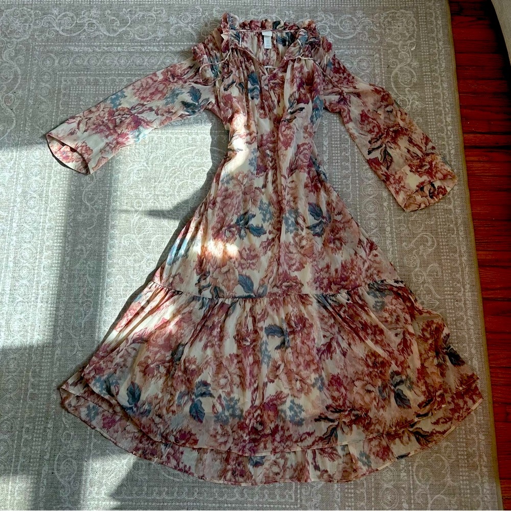 Printed caftan dress with attached slip